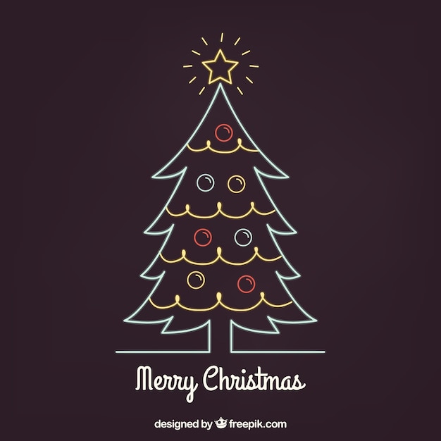 Gratis vector hand getrokken kerstboom in neon stijl