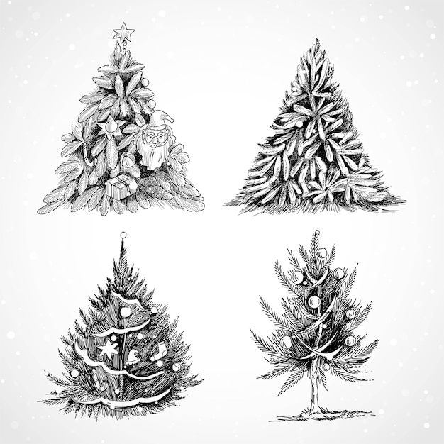 Hand getrokken kerstboom set