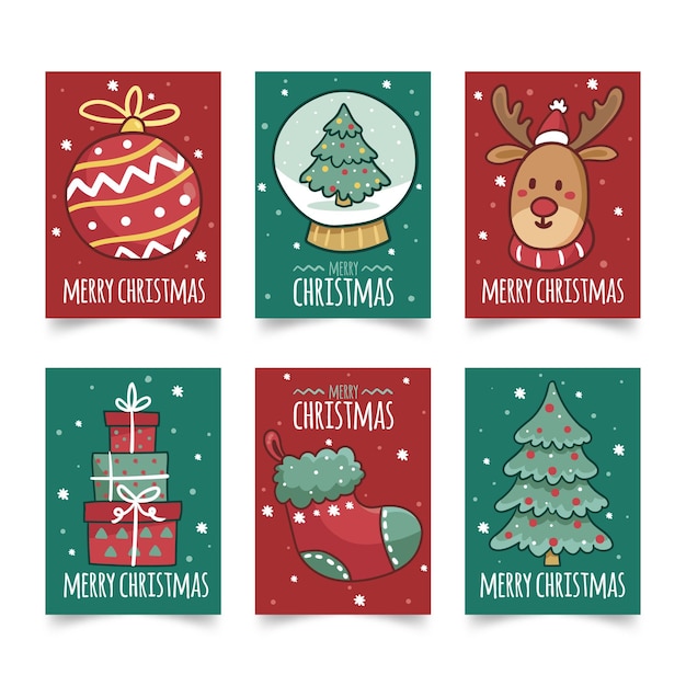 Gratis vector hand getrokken kerstkaarten collectie