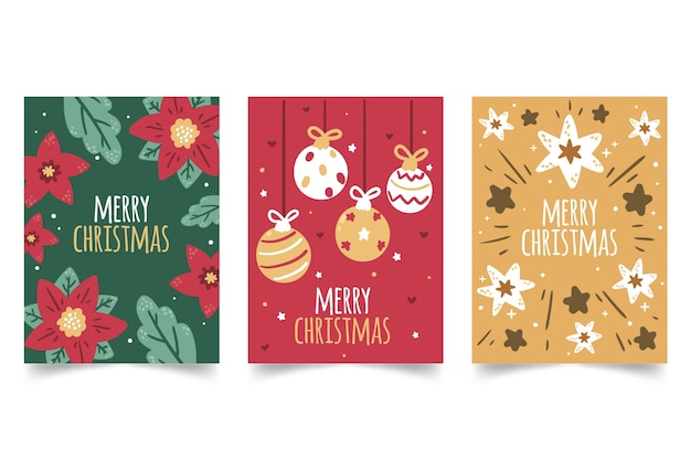 Gratis vector hand getrokken kerstkaarten collectie