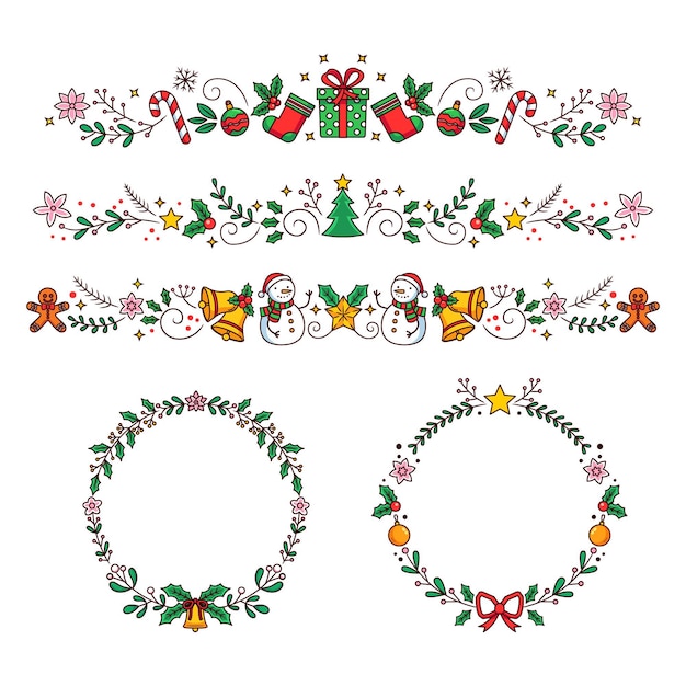 Gratis vector hand getrokken kerstkaders en randen