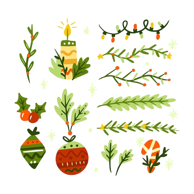 Gratis vector hand getrokken kerstversiering set