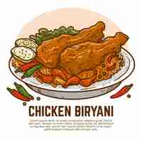 Gratis vector hand getrokken kip biryani