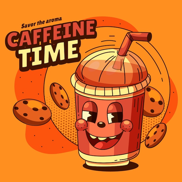 Hand getrokken koffie cartoon afbeelding