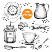 Gratis vector hand getrokken koffie set