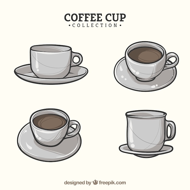 Gratis vector hand getrokken koffiekopje collectie met verschillende weergaven