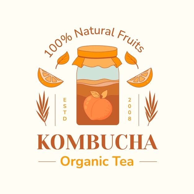 Hand getrokken kombucha logo sjabloon