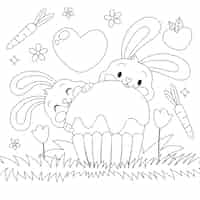 Gratis vector hand getrokken konijntje kleurboekillustratie