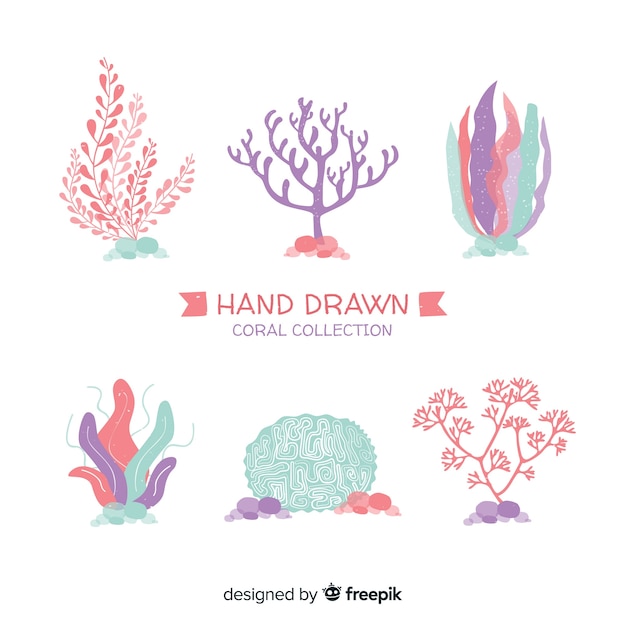 Gratis vector hand getrokken koraal pack