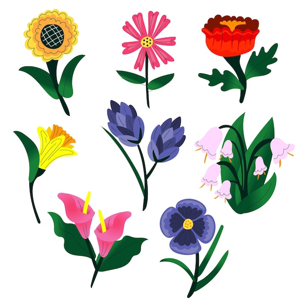 Gratis vector hand getrokken lente bloem set