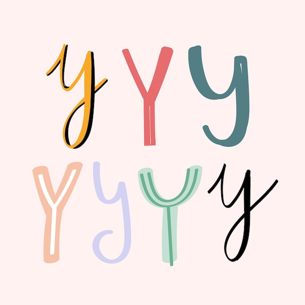 Hand getrokken letter y doodle lettertype typografie set vector