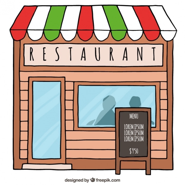 Gratis vector hand getrokken leuke restaurant