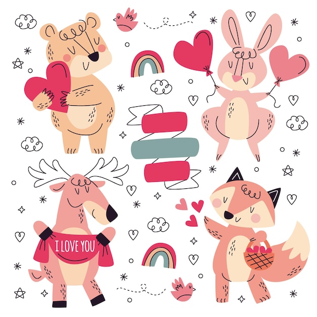 Hand getrokken liefde stickers collectie