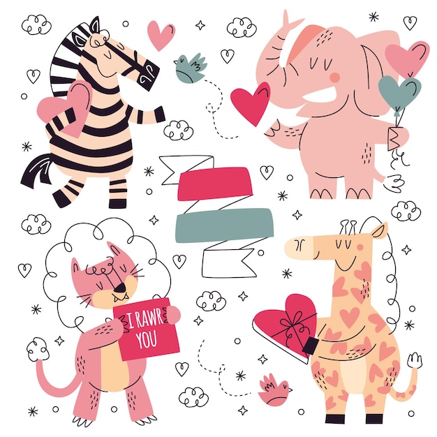 Hand getrokken liefde stickers collectie