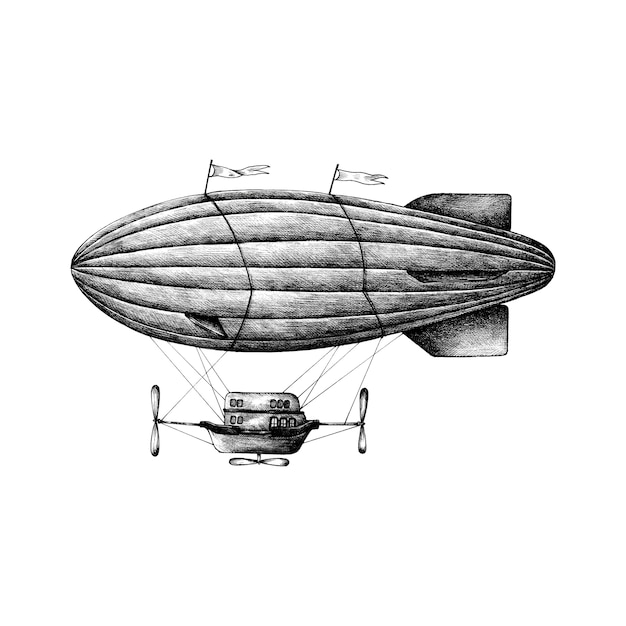 Hand getrokken luchtschip retro stijl