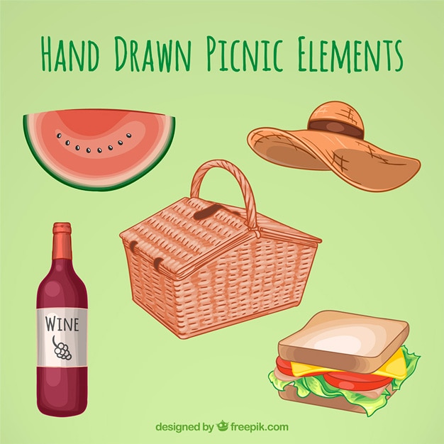 Gratis vector hand getrokken mand met picknick elementen
