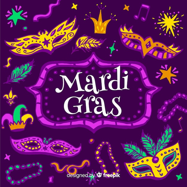 Gratis vector hand getrokken mardi gras achtergrond