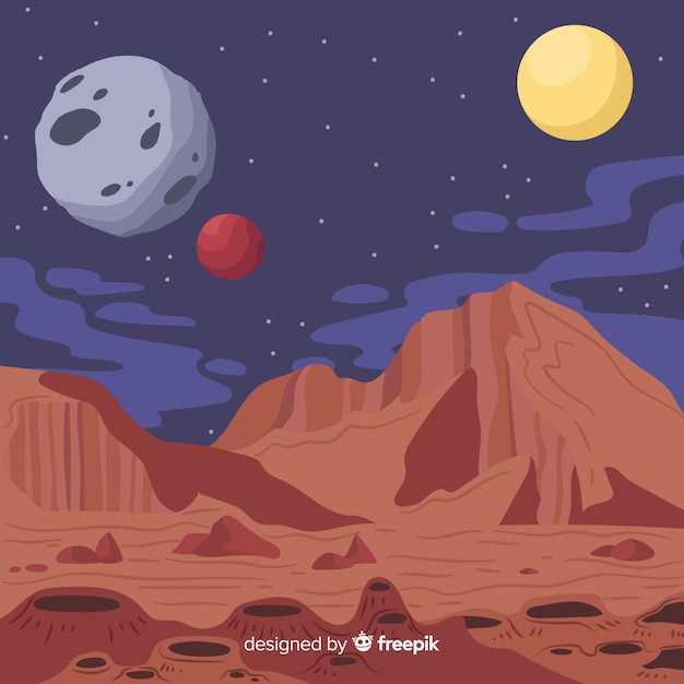 Gratis vector hand getrokken mars landschap achtergrond