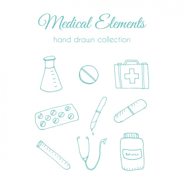 Gratis vector hand getrokken medische element collectie