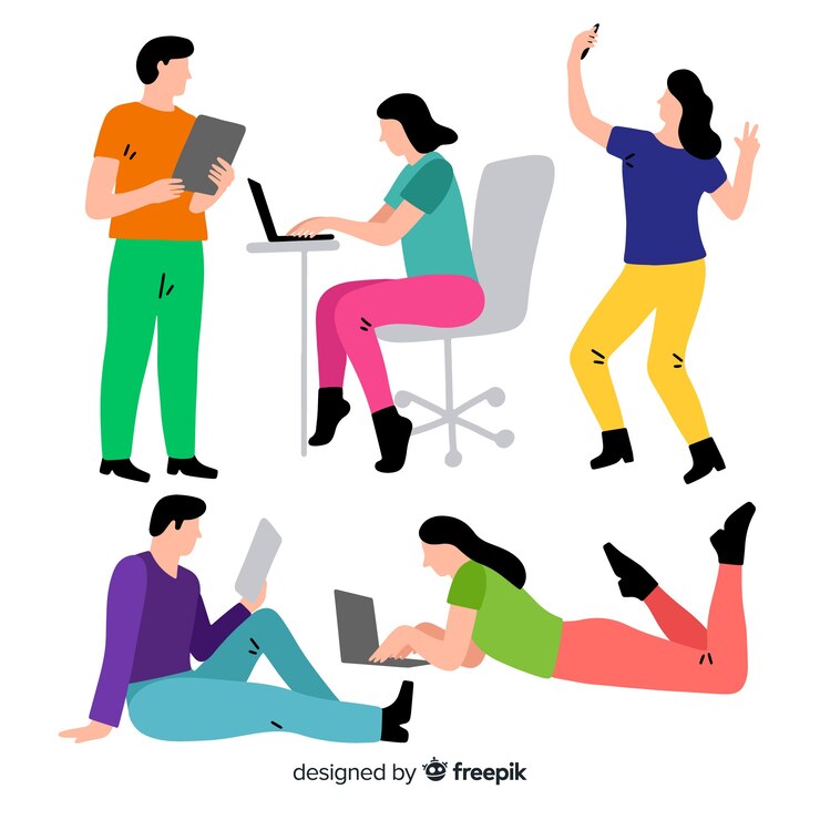 Gratis Vector hand getrokken mensen met behulp van technologische apparaten collectie