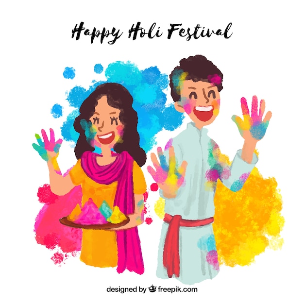 Gratis vector hand getrokken mensen vieren holifestival