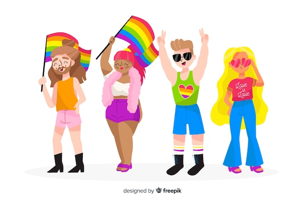 Gratis vector hand getrokken mensen vieren pride-dag