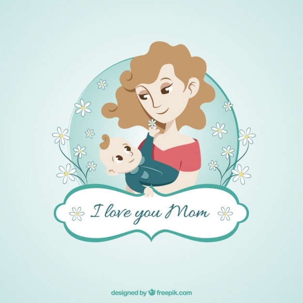 Gratis vector hand getrokken moeder met haar baby kaart