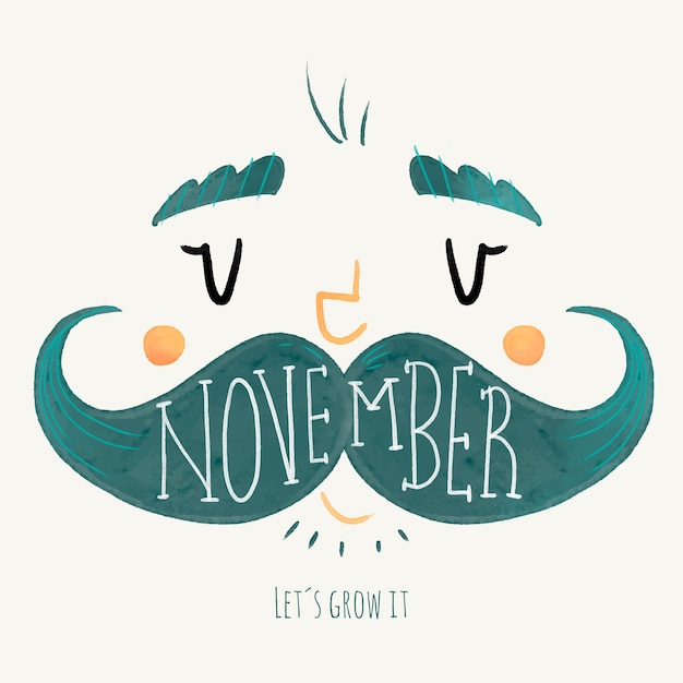 Gratis vector hand getrokken movember voorlichtingsachtergrond met het van letters voorzien