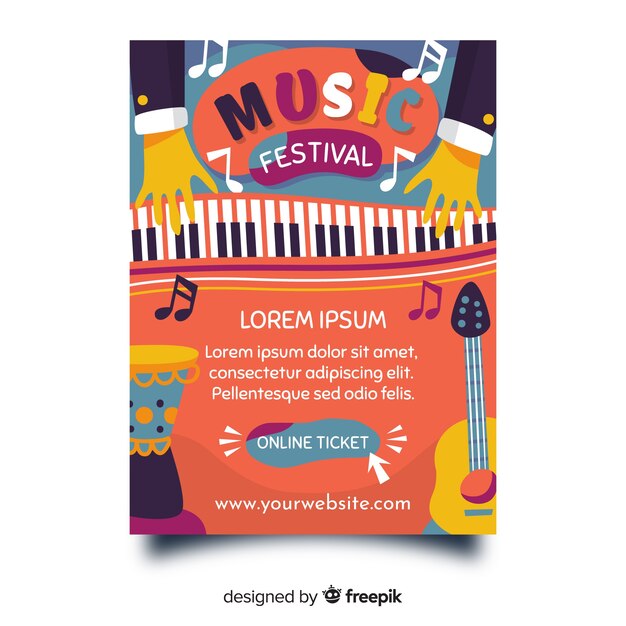 Hand getrokken muziek festival poster sjabloon