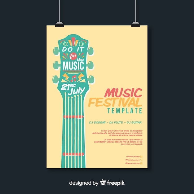 Gratis vector hand getrokken muziek festival poster sjabloon