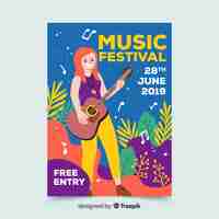 Gratis vector hand getrokken muziek festival poster sjabloon