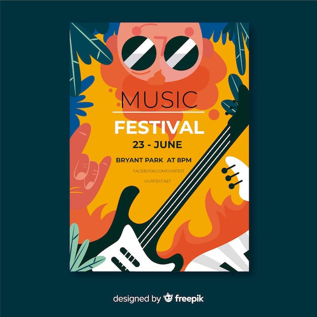 Gratis vector hand getrokken muziek festival poster sjabloon