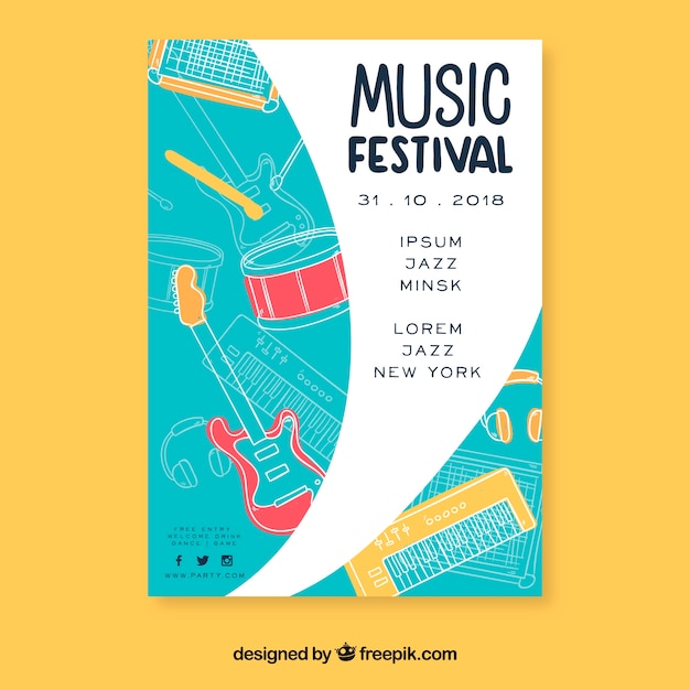 Gratis vector hand getrokken muziekfestivalaffiche