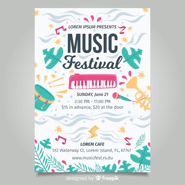 Gratis vector hand getrokken muziekfestivalaffiche