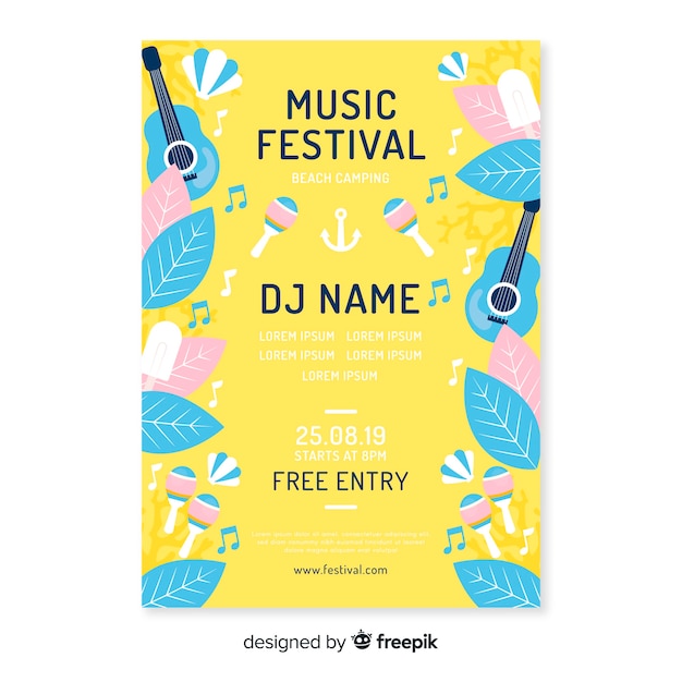 Gratis vector hand getrokken muziekfestivalaffiche