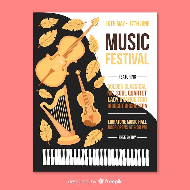 Gratis vector hand getrokken muziekfestivalaffiche