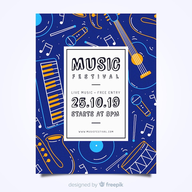 Gratis vector hand getrokken muziekfestivalaffiche