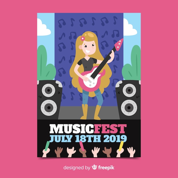 Hand getrokken muziekfestivalaffiche