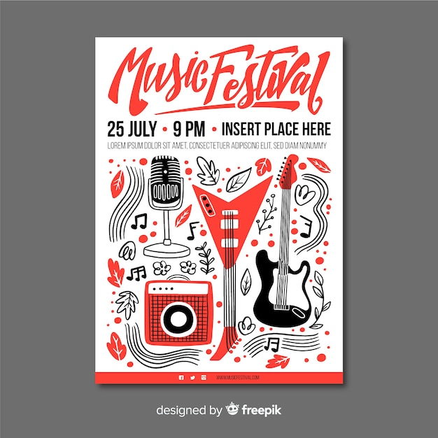 Gratis vector hand getrokken muziekfestivalaffiche