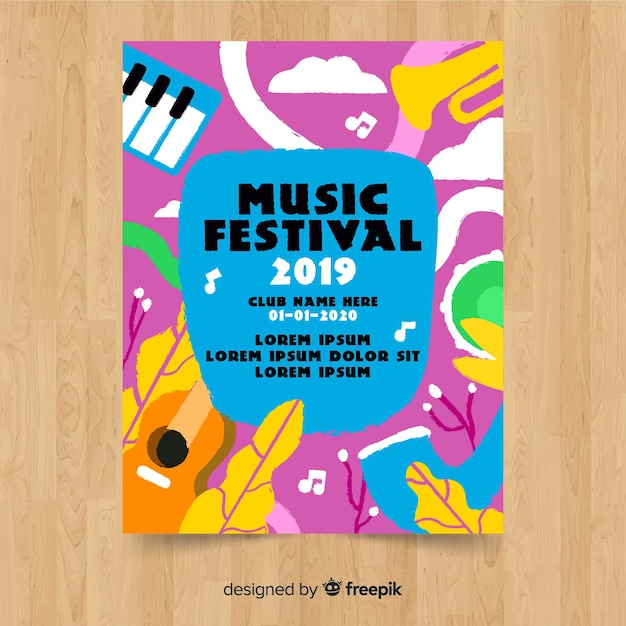 Hand getrokken muziekfestivalaffiche