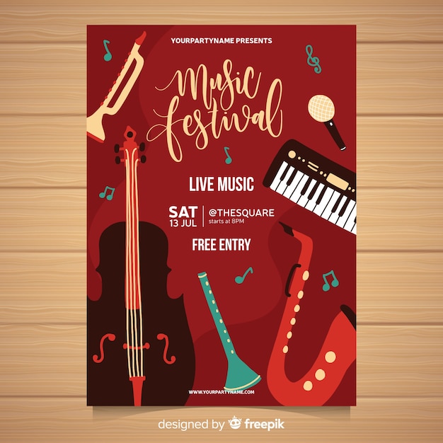 Gratis vector hand getrokken muziekfestivalaffiche