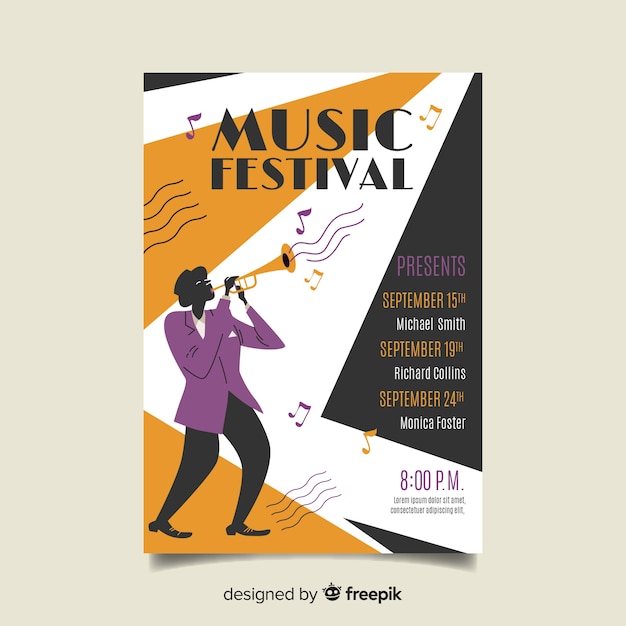 Gratis vector hand getrokken muziekfestivalaffiche