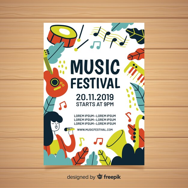 Hand getrokken muziekfestivalaffiche