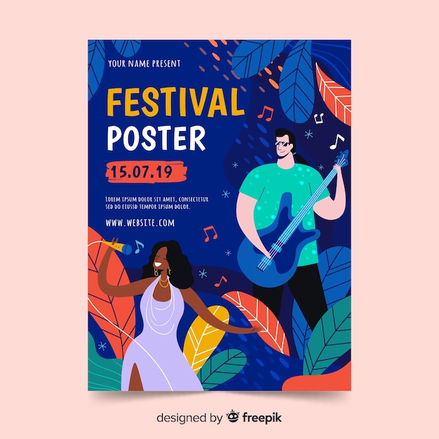 Gratis vector hand getrokken muziekfestivalaffiche