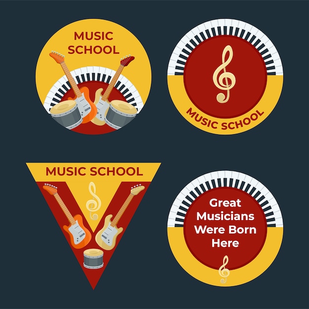 Gratis vector hand getrokken muziekschool etiketten sjabloon