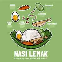 Gratis vector hand getrokken nasi lemak geïllustreerd