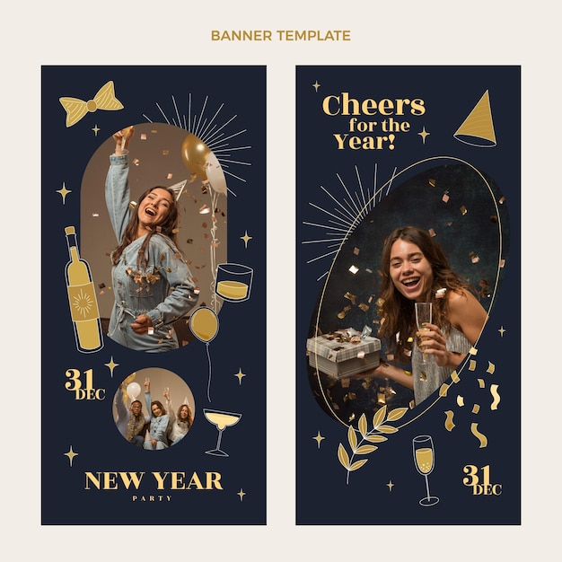 Gratis vector hand getrokken nieuwe jaar verticale banners set