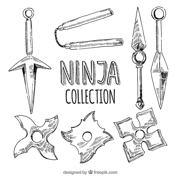 Hand getrokken ninja element collectie