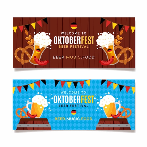 Gratis vector hand getrokken oktoberfest horizontale banners set