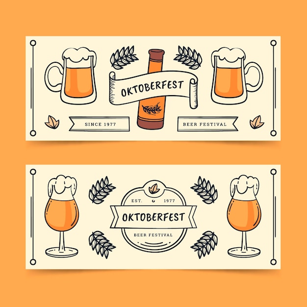 Gratis vector hand getrokken oktoberfest horizontale banners set